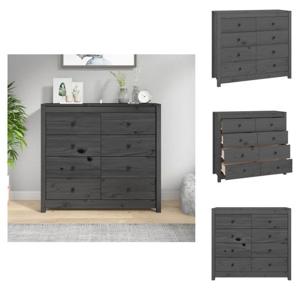 Vidaxl Credenza Grigia 100X40X90 Cm In Legno Di Pino Massiccio - Credenze-image