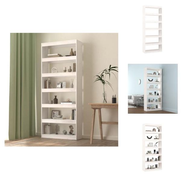Vidaxl Libreria/Divisorio Bianco 80X30X199,5 Cm In Legno Di Pino Massiccio - Librerie E Scaffalature-image