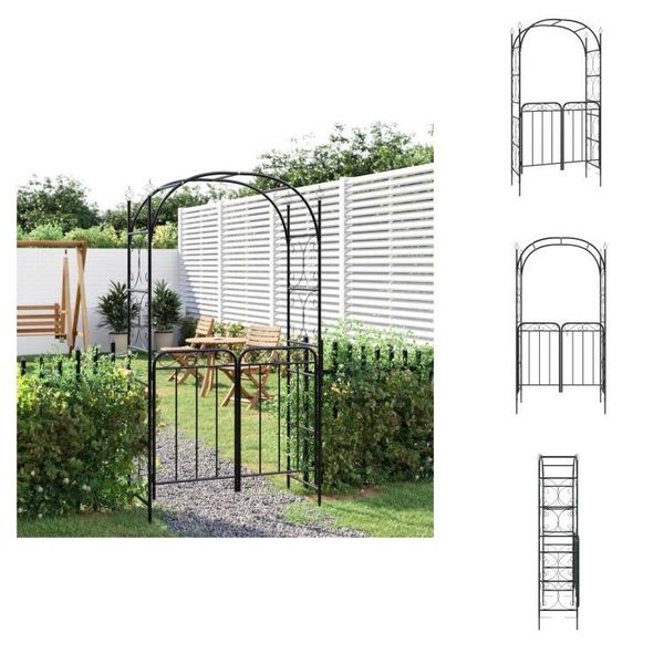 Vidaxl Arco Da Giardino Con Cancello Nero 108X45X235 Cm In Acciaio - Archi Di Rose, Tralicci E Pergole-image