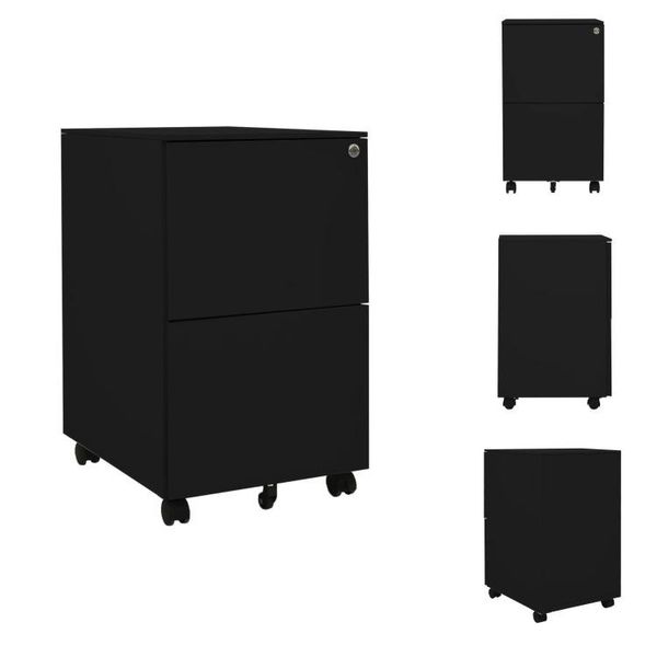 Vidaxl Armadio Per Archiviazione Con Rotelle Nero 39X45X67 Cm In Acciaio - Armadi Per Archiviazione-image