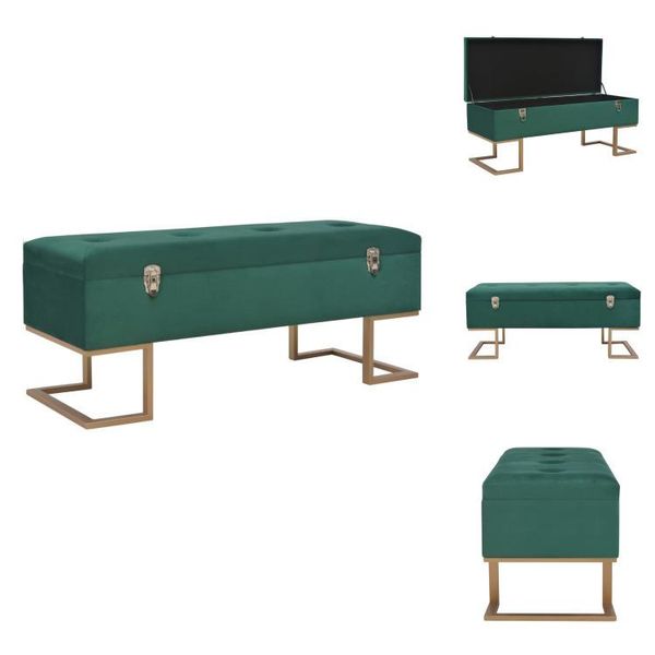 Vidaxl Panca Con Vano Portaoggetti 105 Cm In Velluto Verde - Panche Da Sala E Da Petto-image