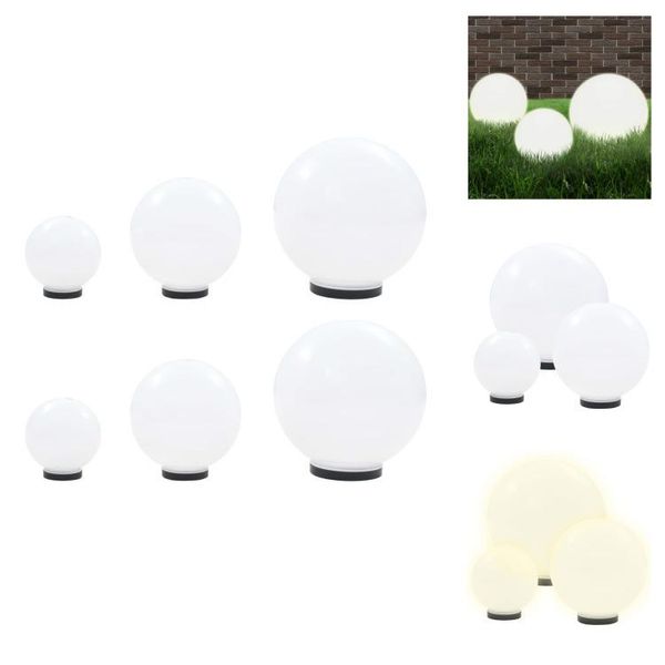 Vidaxl 6 Pezzi Set Di Luci Da Giardino A Led Sferiche 20/30/40 Cm In Pmma - Illuminazione Esterna-image