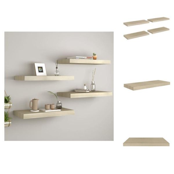 Vidaxl Mensole Da Parete Galleggianti 4 Pz. Mdf Color Rovere 60X23,5X3,8Cm - Mensole Da Parete-image