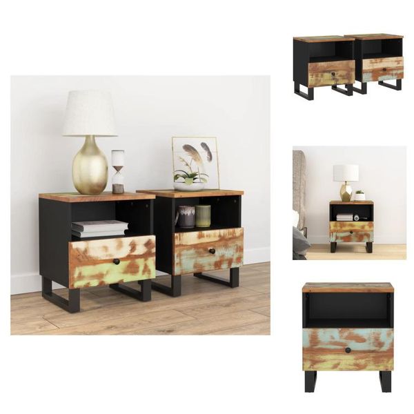 Vidaxl Comodini 2 Pezzi. Legno Massiccio Di Recupero E Legno Ingegnerizzato - Comodini-image