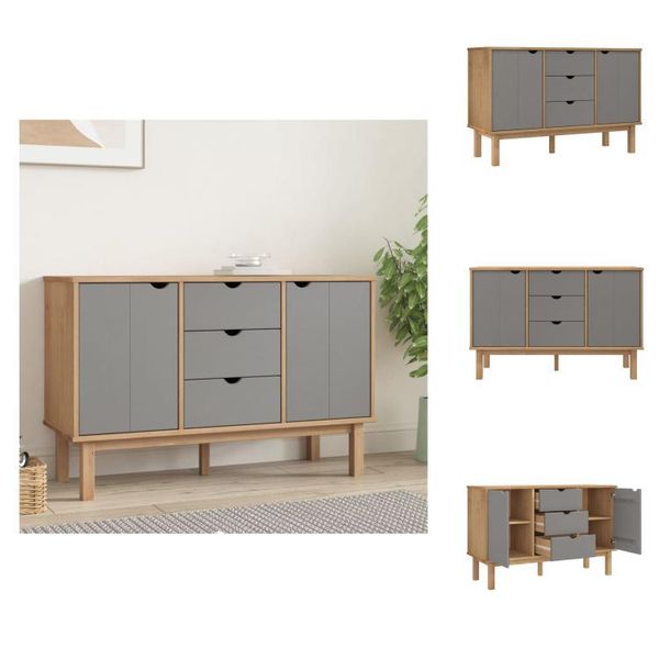 Vidaxl Credenza Otta Brown&Grey 113,5X43X73 Cm In Legno Di Pino Massiccio - Credenze-image