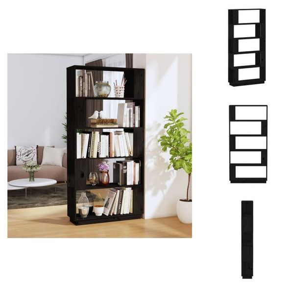 Vidaxl Libreria/Divisorio Nero 80X25X163,5 Cm In Legno Di Pino Massiccio - Librerie E Scaffali-image