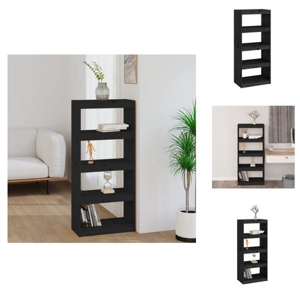 Vidaxl Libreria Divisoria Nera 60X30X135,5 Cm In Legno Di Pino Massiccio - Librerie & Librerie-image