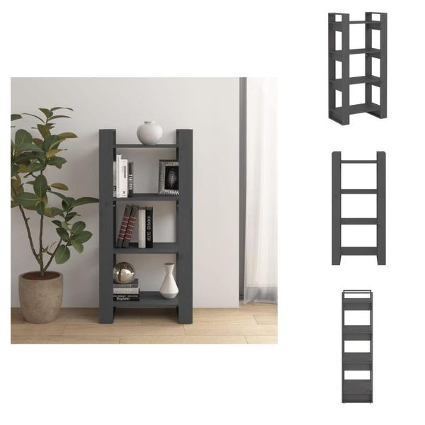 Vidaxl Libreria/Divisorio Grigio 60X35X125 Cm In Legno Massiccio - Librerie E Scaffalature-image