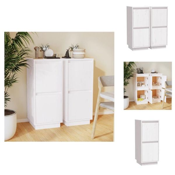Vidaxl Credenze 2 Pz. Bianco 31,5X34X75 Cm Pino Massiccio - Credenze-image