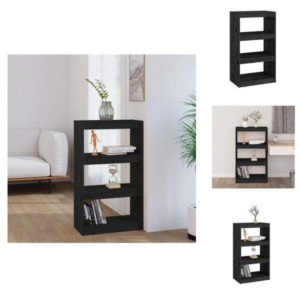 Vidaxl Libreria/Divisorio Nero 60X30X103,5 Cm In Legno Di Pino Massiccio - Librerie & Librerie-image