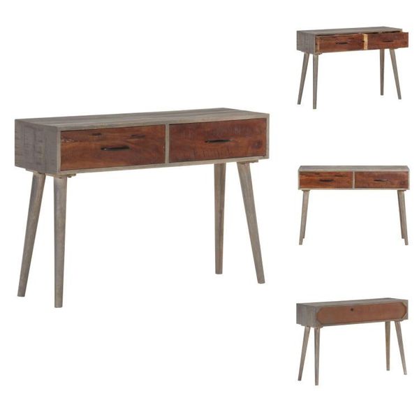Vidaxl Consolle Grigia 110X35X75 Cm Legno Massiccio Di Mango Grezzo - Tavolini-image