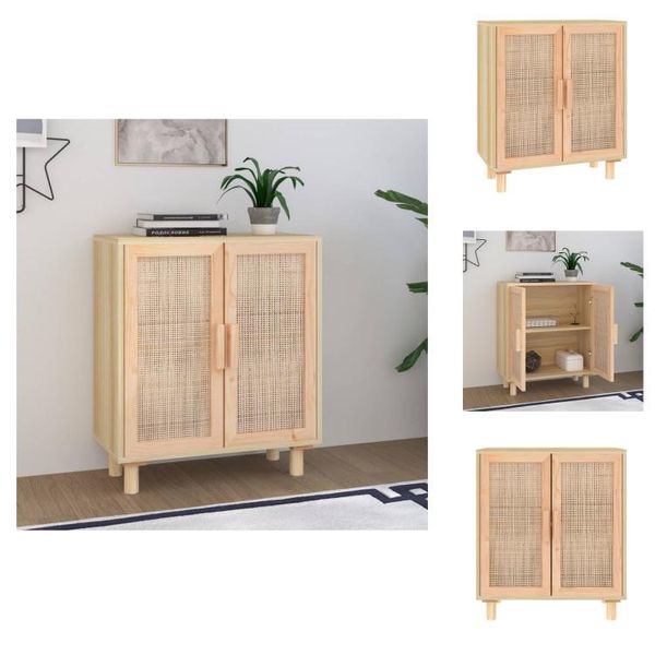 Vidaxl Credenza Marrone 60X30X70 Cm In Pino Massiccio E Rattan Naturale - Credenze-image