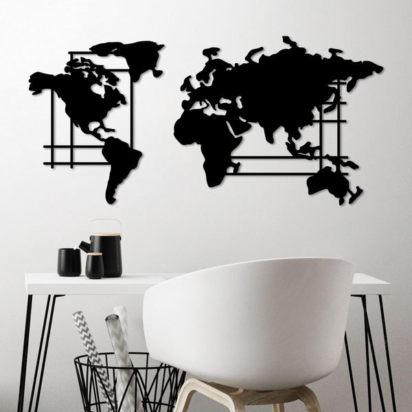 Wallity, Mappa Del Mondo - L, Decorazione Da Parete, Nero, Metallo, 120 X 56 Cm-image