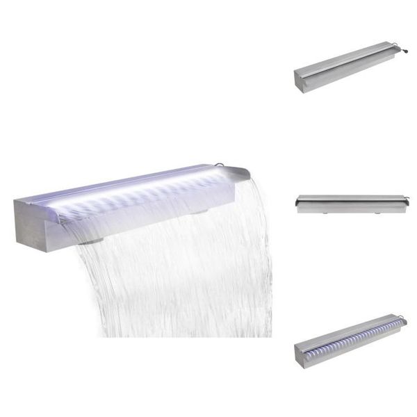 Vidaxl Fontana A Cascata Per Piscina Con Led Rettangolare In Acciaio Inox 60 Cm - Fontane E Cascate-image