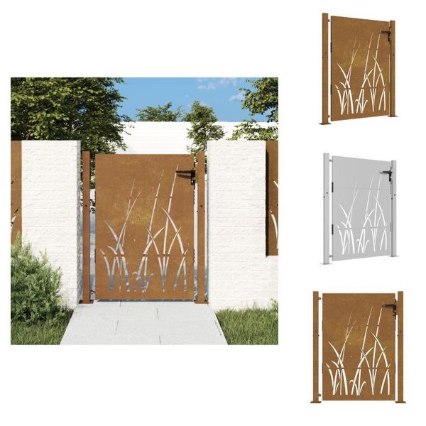 Vidaxl Cancello Da Giardino 105X130 Cm In Acciaio Corten Design Erba - Cancelli Da Giardino-image