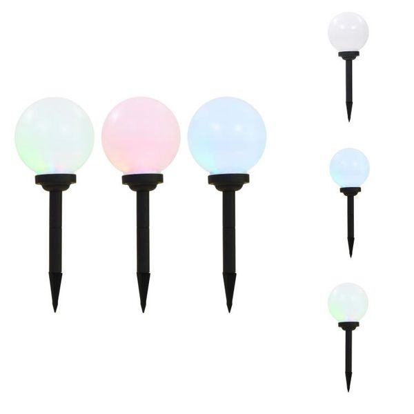 Vidaxl Luci Solari Per Esterni 3 Pezzi Led Sferici 20 Cm Rgb - Illuminazione Esterna-image