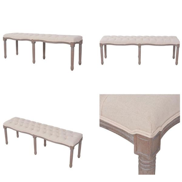 Vidaxl Panca In Legno Massiccio Di Lino 150 X 40 X 48 Cm Bianco Crema - Panca - Panche - Panca Da Corridoio - Panche Da Corridoio-image