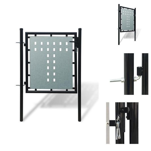 Vidaxl Cancello Di Recinzione (Cancello Singolo) Nero 100X125 Cm - Cancelli Da Giardino-image