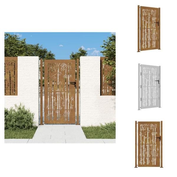 Vidaxl Cancello Da Giardino 105X205 Cm In Acciaio Corten Design Bambù - Cancelli Da Giardino-image