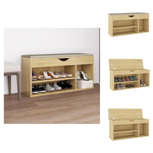 Vidaxl Panca Per Scarpe Con Cuscino Rovere Sonoma 104X30X49 Cm Materiale A Base Di Legno - Scarpiere E Armadietti-image