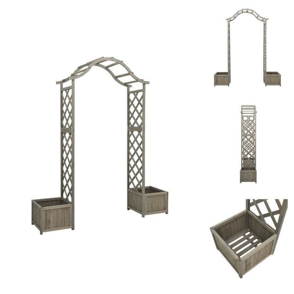 Vidaxl Pergola Da Giardino Con Fioriera In Legno Massiccio Di Abete Grigio - Archi Di Rose, Tralicci E Pergole-image