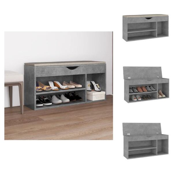 Vidaxl Panca Per Scarpe Con Cuscino In Cemento Grigio 104X30X49 Cm Materiale A Base Di Legno - Scarpiere E Armadietti-image