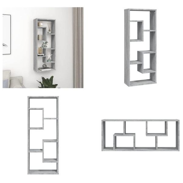 Vidaxl Scaffale A Muro Grigio Sonoma 36X16X90 Cm Materiale A Base Di Legno - Scaffale A Muro - Mensole A Muro - Scaffale A Cubo - Organizzatore A Cubo-image