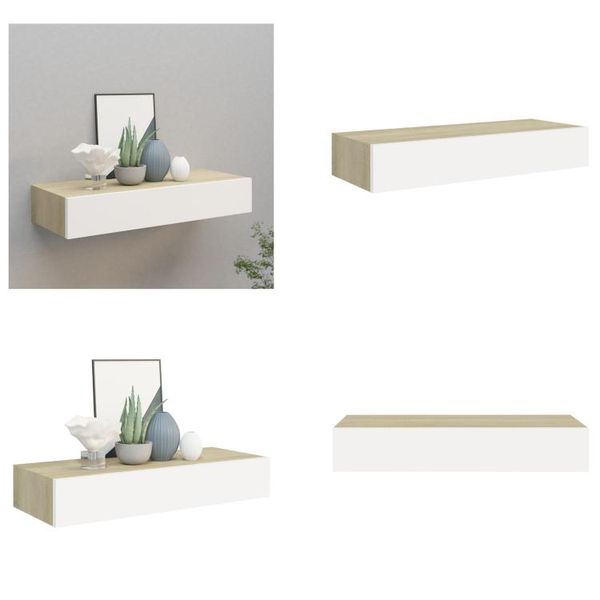 Vidaxl Mensola A Muro Con Cassetto Effetto Rovere E Bianco 60X23,5X10 Cm Mdf - Mensola A Cassetto - Mensole A Cassetto - Mensola A Muro - Mensole A Muro-image