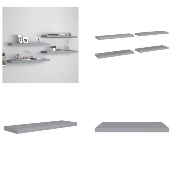 Vidaxl Mensole Galleggianti 4 Pz. Grigio 80X23,5X3,8 Cm Mdf - Mensola A Muro - Mensole A Muro - Mensola A Muro Galleggiante - Mensola A Muro Galleggiante-image