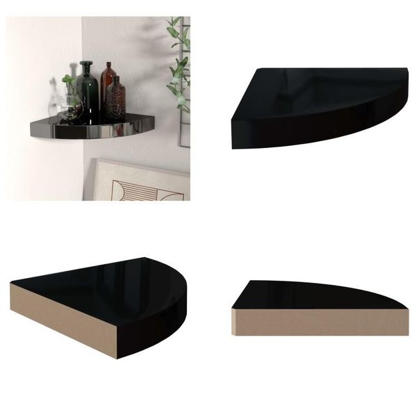 Vidaxl Mensola Galleggiante Ad Angolo Nero Lucido 25X25X3,8 Cm Mdf - Mensola A Muro - Mensole A Muro - Mensola A Muro Galleggiante - Mensola A Muro Galleggiante-image