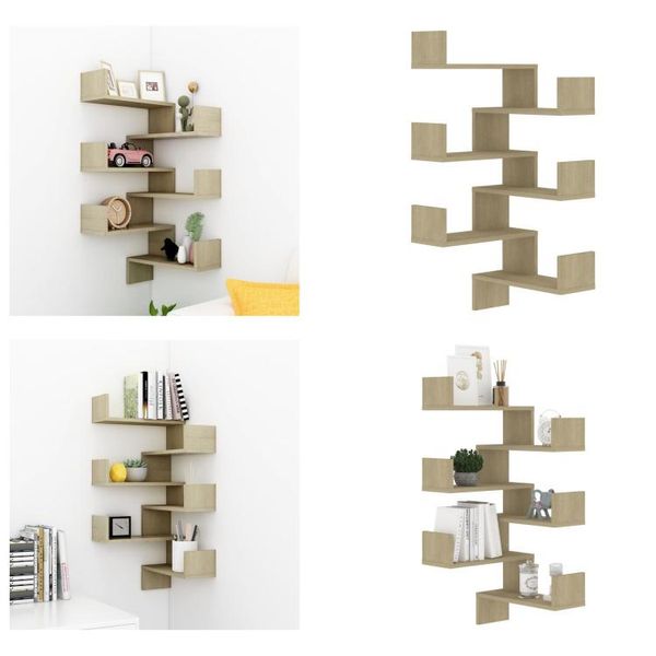 Vidaxl Mensole Angolari A Parete 2 Pezzi Rovere Sonoma 40X40X50 Cm Materiale A Base Di Legno - Scaffale A Parete - Mensole A Parete - Contenitore A Parete - Mensole A Parete-image