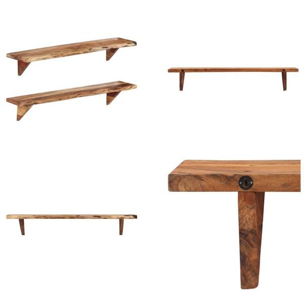 Mensola A Muro Vidaxl 2 Pz. 110X20X18 Cm In Legno Massiccio Di Acacia - Mensola Da Parete - Mensole Da Parete - Mensole Da Parete In Legno - Tavola Da Parete-image