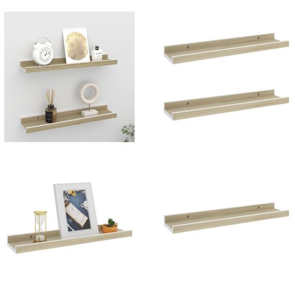 Vidaxl Mensole Da Parete 2 Pz. Bianco E Rovere Sonoma 40X9X3 Cm - Mensola A Muro - Mensole A Muro - Mensole A Muro - Mensole A Muro-image