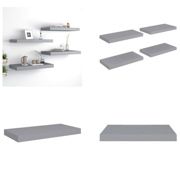 Vidaxl Mensole Galleggianti 4 Pz. Grigio 50X23X3,8 Cm Mdf - Mensola A Muro - Mensole A Muro - Mensola A Muro Galleggiante - Mensola A Muro Galleggiante-image