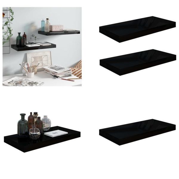 Vidaxl Mensole Galleggianti 2 Pz. Nero Lucido 50X23X3,8 Cm Mdf - Mensola A Muro - Mensole A Muro - Mensola A Muro Galleggiante - Mensola A Muro Galleggiante-image