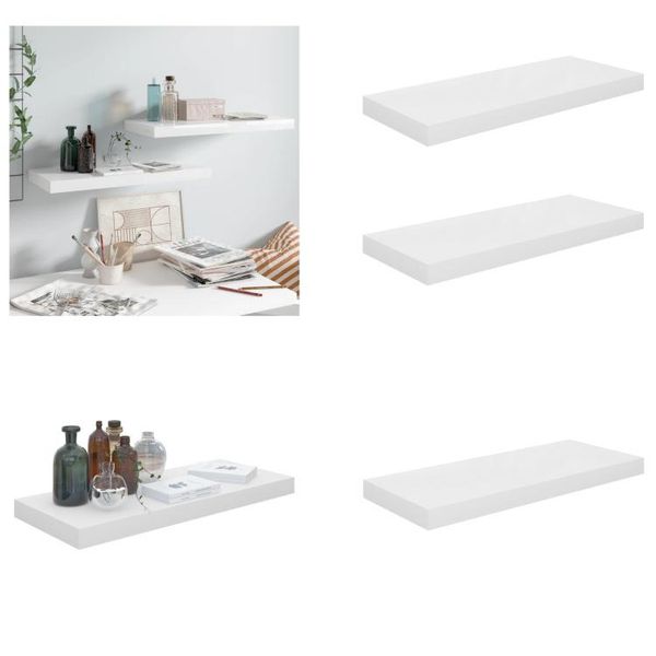 Vidaxl Mensole Galleggianti 2 Pz. Bianco Lucido 60X23,5X3,8 Cm Mdf - Mensola A Muro - Mensole A Muro - Mensola A Muro Galleggiante - Mensola A Muro Galleggiante-image