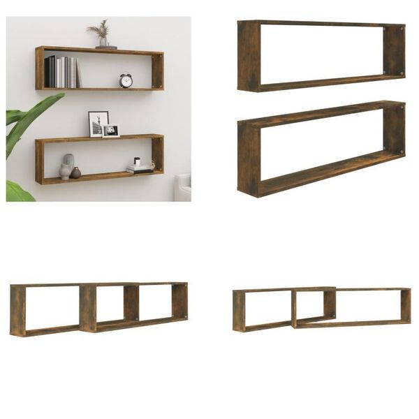 Vidaxl Mensole Da Parete 2 Pz. Rovere Affumicato 100X15X30 Cm Materiale A Base Di Legno - Mensola A Muro - Mensole A Muro - Cubo Portaoggetti - Mensola A Cubo-image