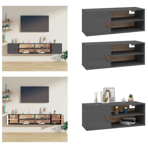 Vidaxl Armadi A Muro 2 Pz. Grigio 80X30X30 Cm Pino Massiccio - Armadio A Muro - Armadi A Muro - Armadio A Muro - Mensola A Muro-image