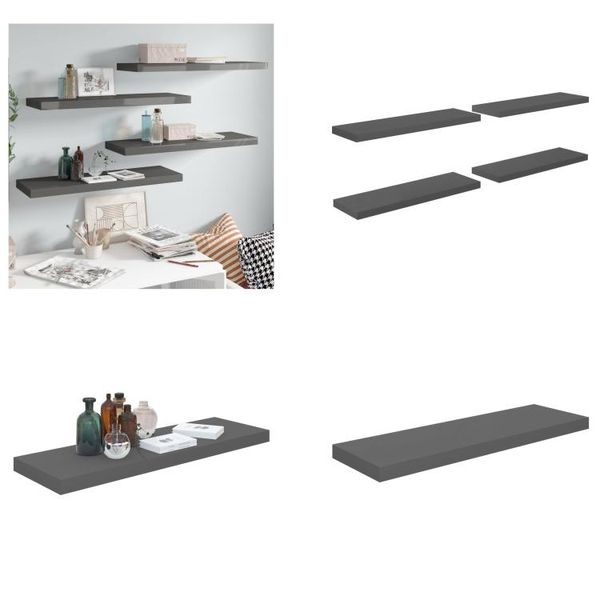 Vidaxl Mensole Galleggianti 4 Pz. Grigio Lucido 80X23,5X3,8 Cm Mdf - Mensola A Muro - Mensole A Muro - Mensola A Muro Galleggiante - Mensola A Muro Galleggiante-image