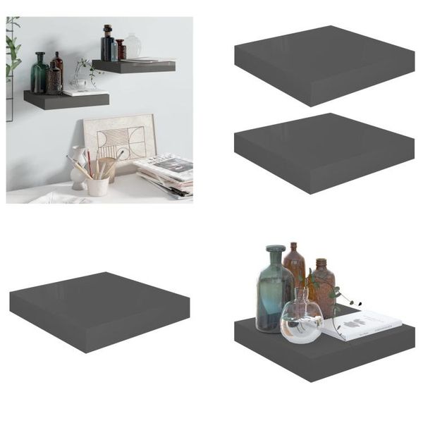 Vidaxl Mensole Galleggianti 2 Pz. Grigio Lucido 23X23,5X3,8 Cm Mdf - Mensola A Muro - Mensole A Muro - Mensola A Muro Galleggiante - Mensola A Muro Galleggiante-image