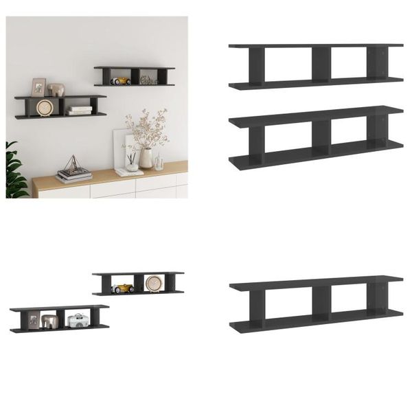 Vidaxl Mensole A Muro 2 Pz. Grigio Lucido 90X18X20 Cm Materiale A Base Di Legno - Mensola A Muro - Mensole A Muro - Contenitore A Muro - Mensole A Muro-image