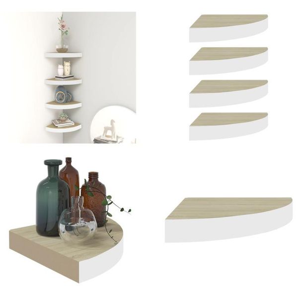 Vidaxl Mensole Galleggianti Ad Angolo 4 Pz. Rovere E Mdf Bianco 25X25X3,8 Cm - Mensola A Muro - Mensole A Muro - Mensole A Muro - Mensole A Muro-image