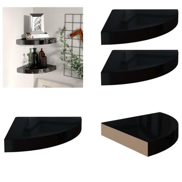 Vidaxl Mensole Galleggianti Ad Angolo 2 Pz. Nero Lucido 25X25X3,8 Cm Mdf - Mensola A Muro - Mensole A Muro - Mensola A Muro Galleggiante - Mensola A Muro Galleggiante-image