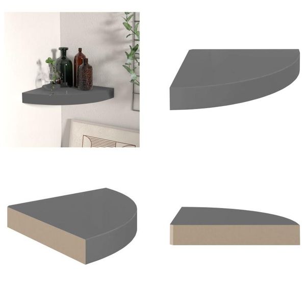 Vidaxl Mensola Galleggiante Angolare Grigio Lucido 25X25X3,8 Cm Mdf - Mensola A Muro - Mensole A Muro - Mensola Galleggiante A Muro - Mensola A Muro Galleggiante-image