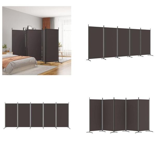 Vidaxl 5 Pezzi Paravento Marrone 433X180 Cm Tessuto - Divisorio Per Ambienti - Parete Divisoria-image