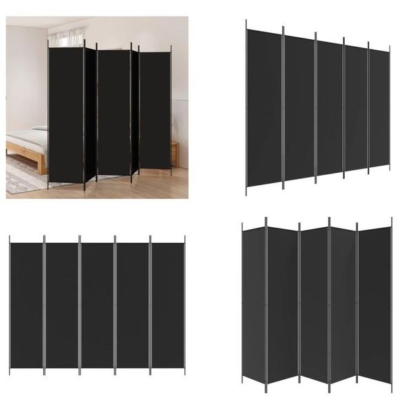 Vidaxl 5 Pezzi Schermo Nero 250X200 Cm Tessuto - Divisorio - Schermo - Divisorio - Parete Divisoria-image