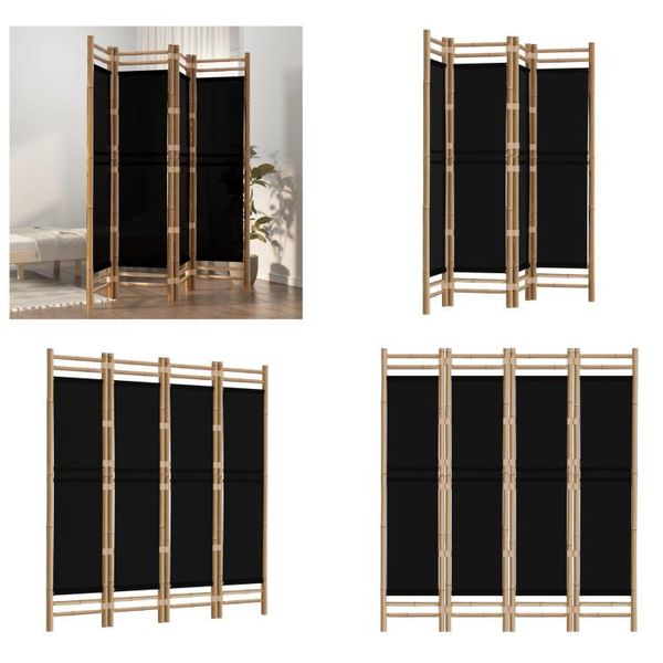 Vidaxl 4 Pezzi Paravento Pieghevole 160 Cm In Bambù E Tela - Divisorio Per Ambienti - Parete Divisoria-image