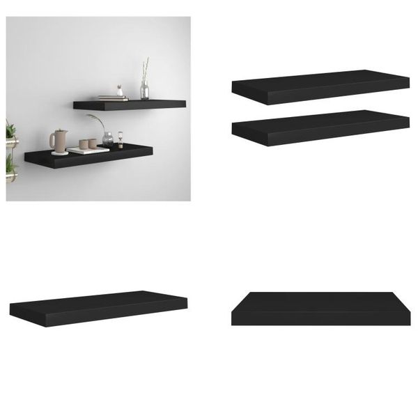 Vidaxl Mensole Galleggianti 2 Pezzi Nero 60X23,5X3,8Cm Mdf - Mensola A Muro - Mensole A Muro - Mensola A Muro Galleggiante - Mensola A Muro Galleggiante-image