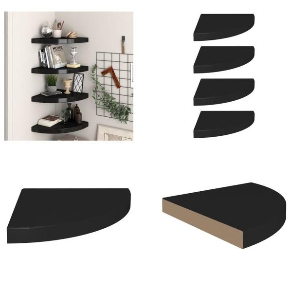 Vidaxl Mensole Galleggianti Ad Angolo 4 Pezzi Nero 35X35X3,8 Cm Mdf - Mensola A Muro - Mensole A Muro - Mensola A Muro Galleggiante - Mensola A Muro Galleggiante-image