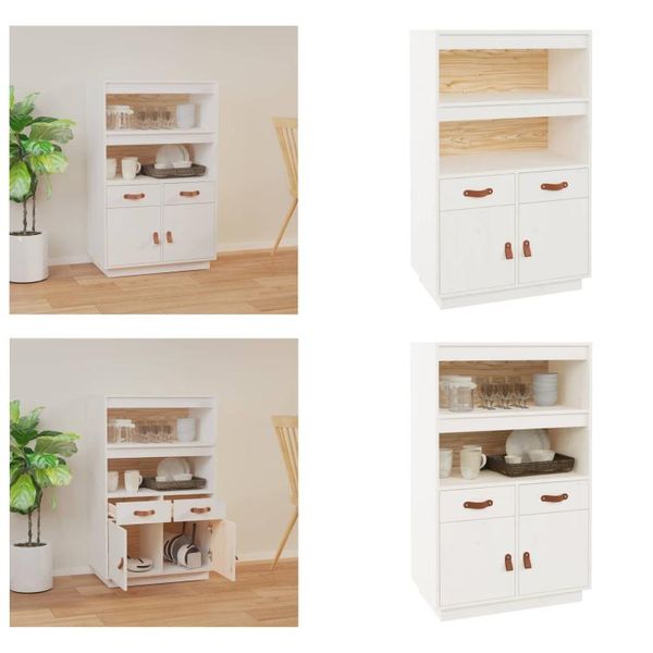 Vidaxl Credenza Weiß 67X40X108,5 Cm Massivholz Kiefer - Credenza - Credenze - Credenza Holz - Credenza-image